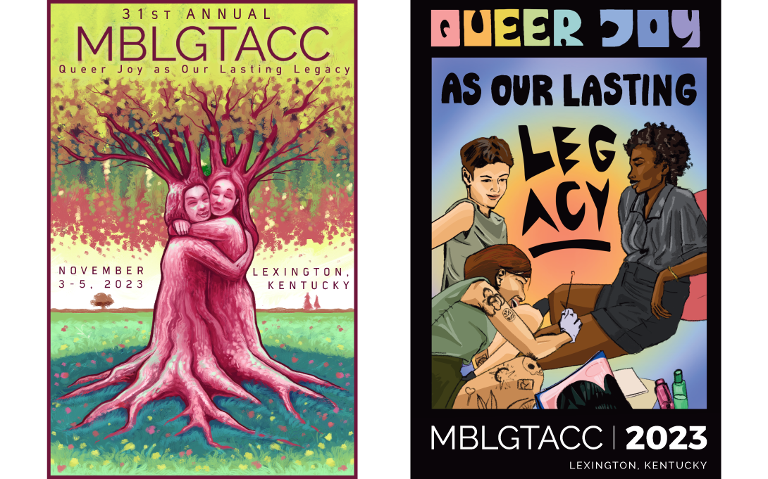 Designs by Samuel Turner (left) and Marcela Passos (right) for MBLGTACC